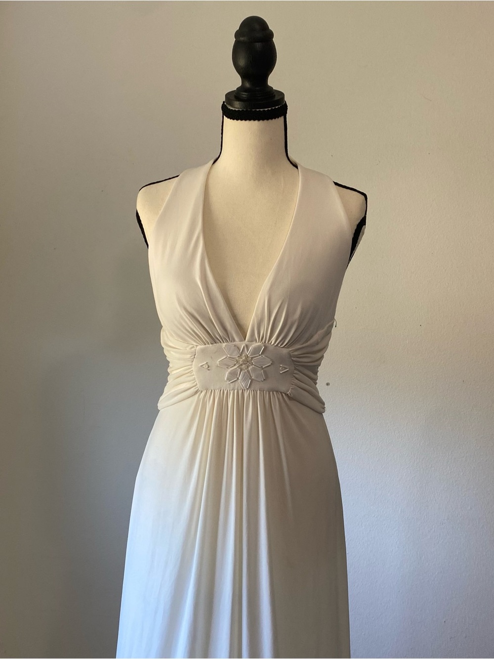 Strapless Cream Halter-Back Maxi Dress